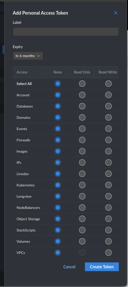 Screenshot showing the add personal access token form