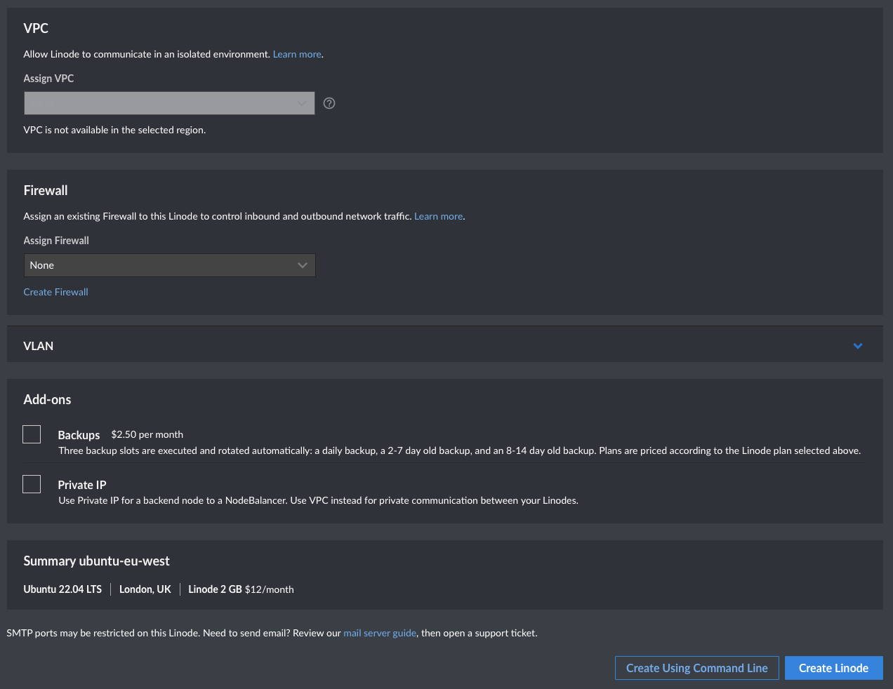 Screenshot showing the extra config and summary sections