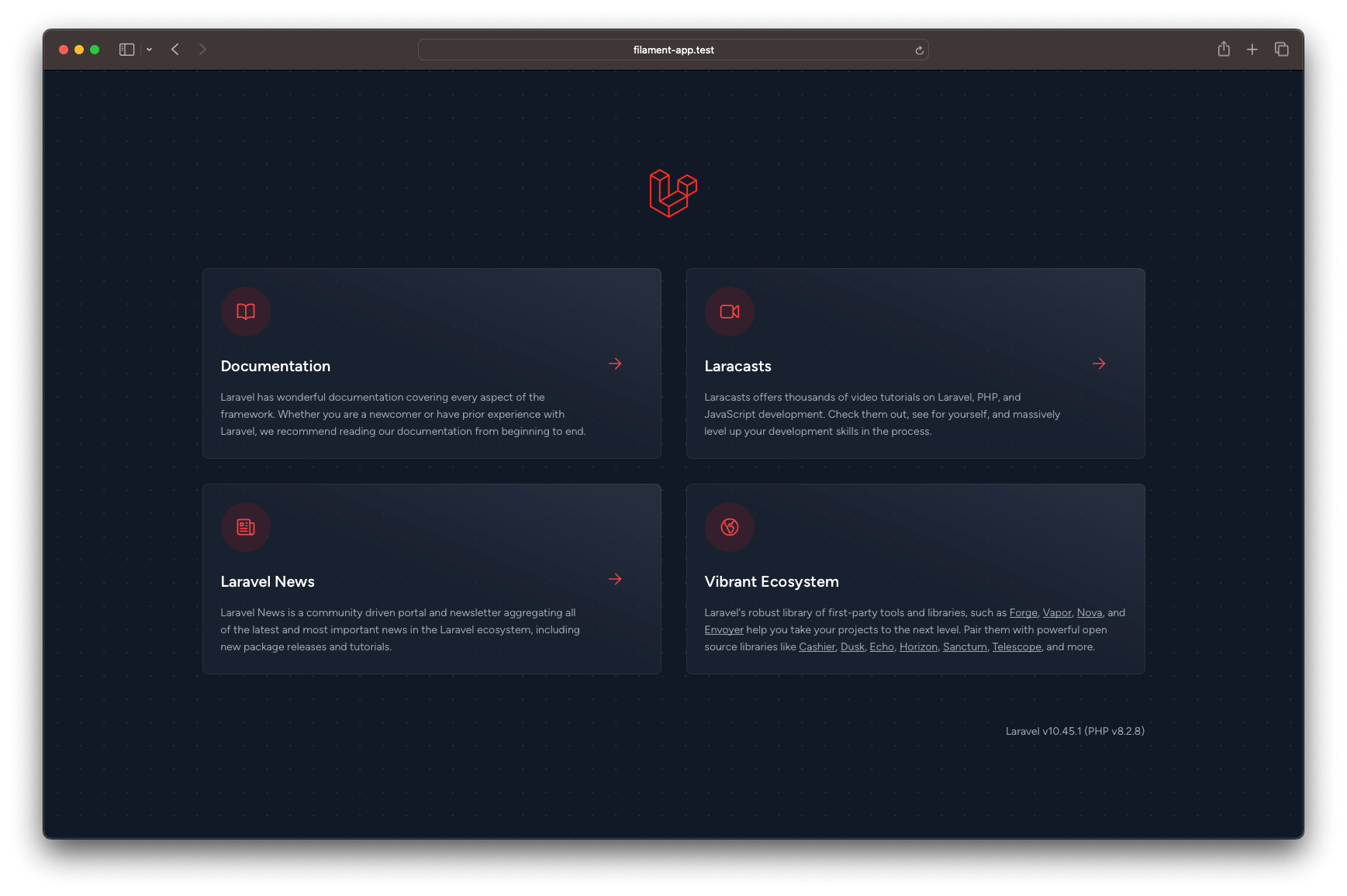 Screenshot showing default laravel dashboard