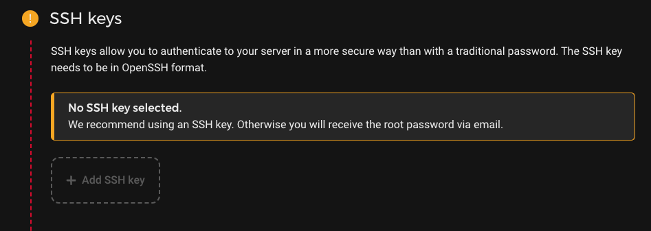 Screenshot showing Hetzner select add ssh key
