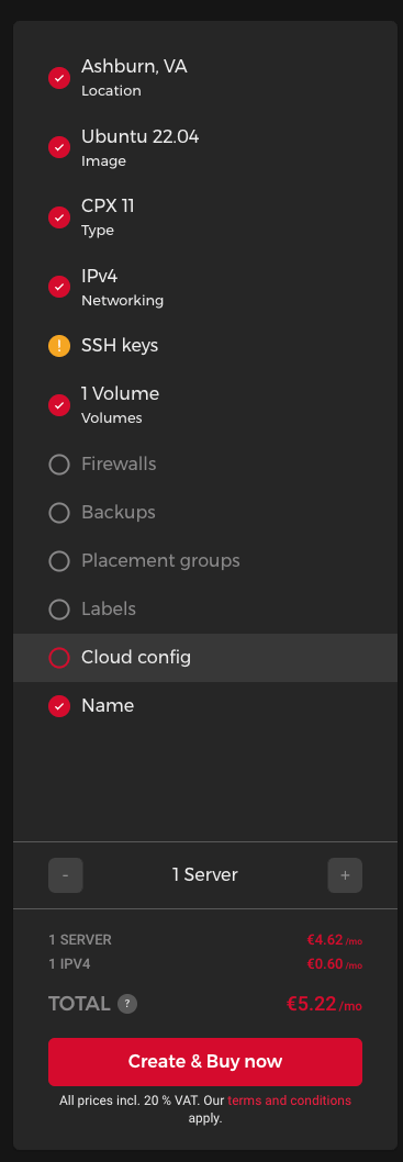 Screenshot showing Hetzner checkout summary