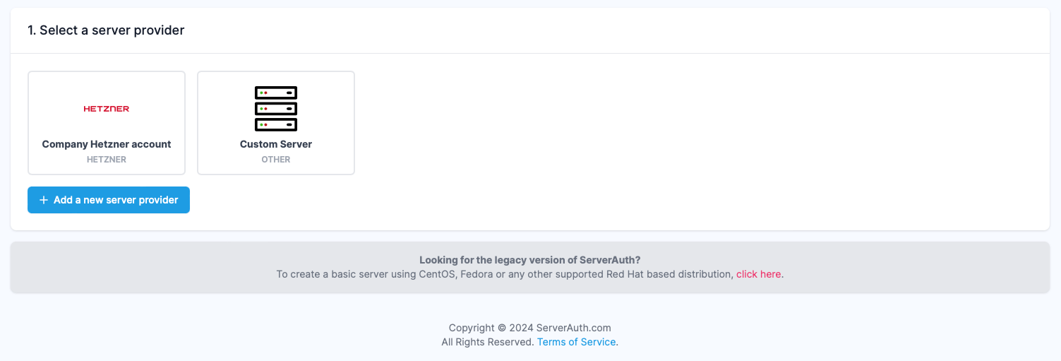 Screenshot showing ServerAuth select provider page