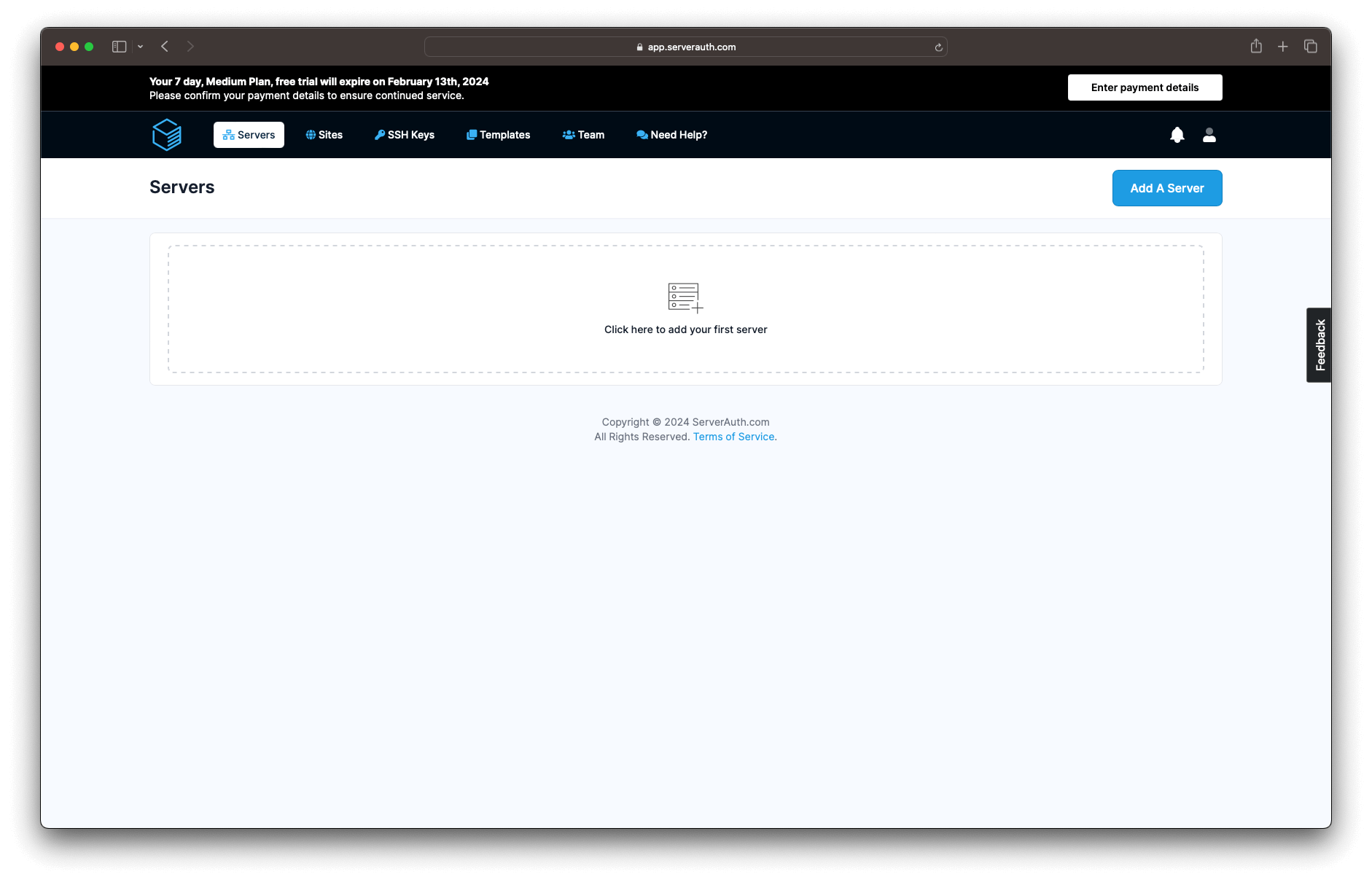 Screenshot showing ServerAuth server list