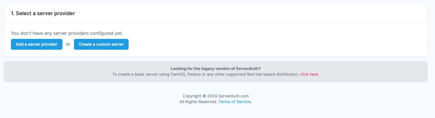 Screenshot showing ServerAuth select server provider screen