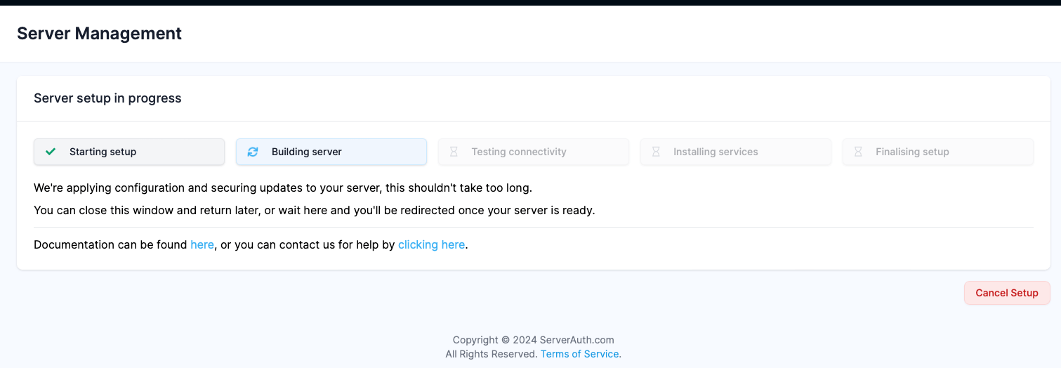 Screenshot showing custom server building progress