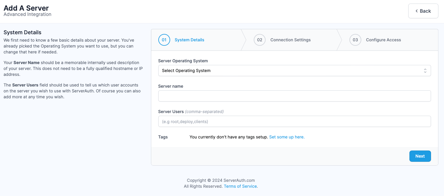 Screenshot showing ServerAuth add server step 1