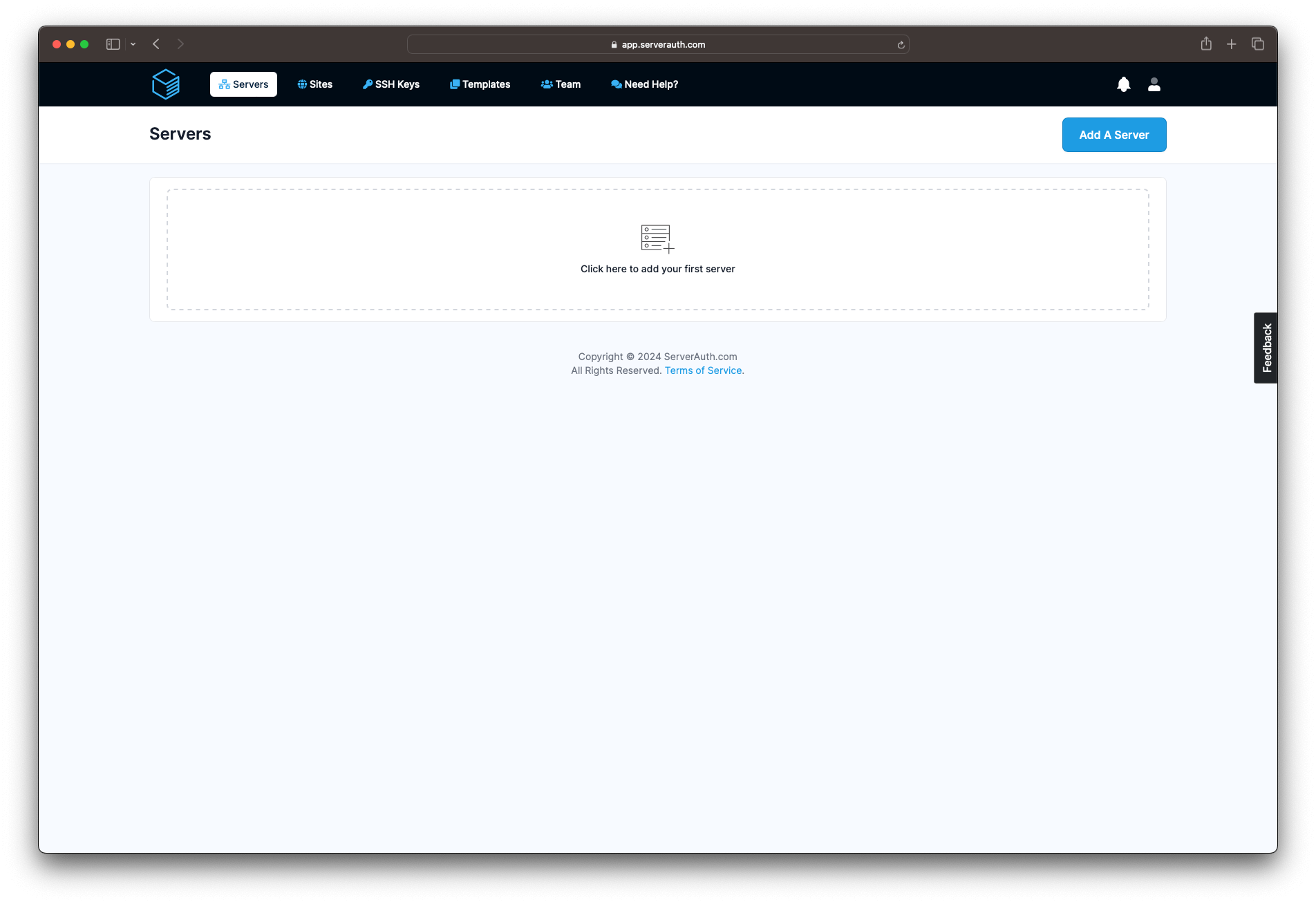 Screenshot showing ServerAuth server list