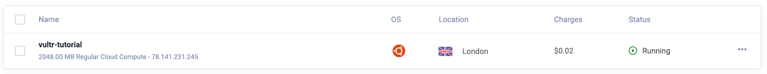 Screenshot showing the installed Vultr server